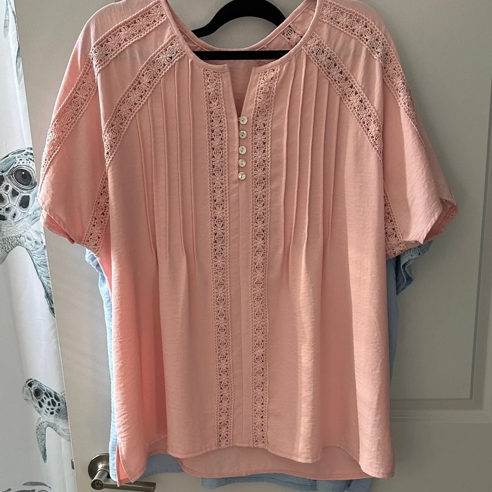 Lane Bryant Sky Blue Lace Accent Blouse - Picture 2 of 12